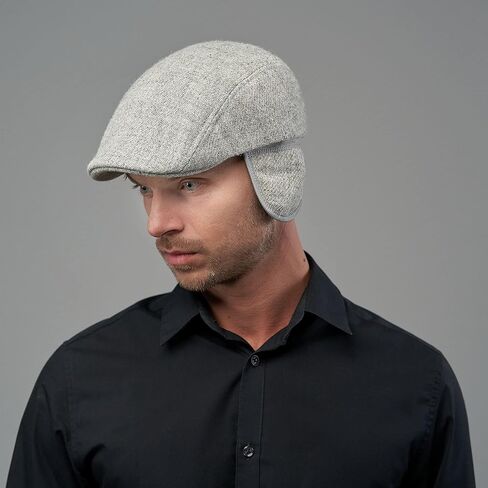 Sterkowski Norte Scally Cap | Harris Tweed Flat Cap with Earflap for Men and Women|Warm Traditional Peaked Cap with Earflaps in Saudi Arabia
