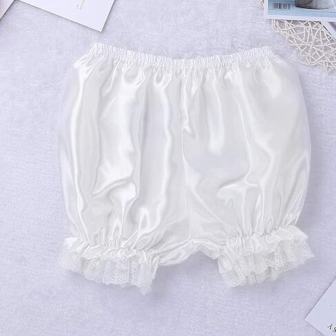 DRHOM Women's Satin Lace Trim Ruffles Pumpkin Pants Maid Bloomers Shorts Underwear in Kuwait