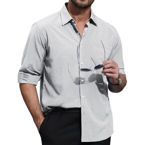 Lion Nardo Linen Dress Shirts for Men Long Sleeve Casual Button Down Shirts Wrinkle Free Men's Dress Shirts Linen Shirts in Kuwait