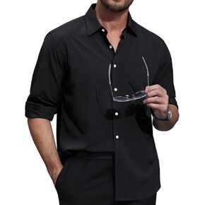 Lion Nardo Linen Dress Shirts for Men Long Sleeve Casual Button Down Shirts Wrinkle Free Men's Dress Shirts Linen Shirts