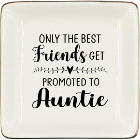 صينية مجوهرات سيراميك 243-Hh-Ssp من وودميس، طبق مجوهرات من السيراميك بتصميم عبارة Only The Best Friends Get Promoted To Aunti، طبق مجوهرات وخاتم واعلان الحمل للاصدقاء العمة الجدد in Kuwait