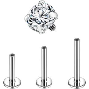 AccGin ASTM F136 Titanium 16G/18G/20G Labret Studs Internally Threaded Tragus Conch Helix Piercing Jewelry Flat Back Monroe Lip Cartilage Stud Earring, Hypoallergenic Body Jewelry