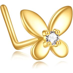 حلق انف على شكل فراشة من الذهب عيار 14 قيراط، حلق انف على شكل فراشة، مجوهرات ثقب الانف هدايا للنساء والفتيات (مقاس 20)، زركونيا مكعب, الذهب الأصفر, زركونيا مكعب in Kuwait