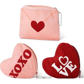 3 قطع من محفظة عملات معدنية مخملية على شكل قلب لعيد الحب من اكس او اكس او اكس او، سلسلة مفاتيح لتزيين عيد الحب للبنات والنساء in Kuwait