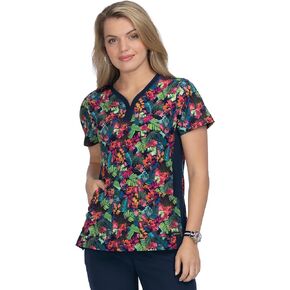 KOI Planet Women's Thea Y-Neck Print Scrub Top-Tropical Climate-Small