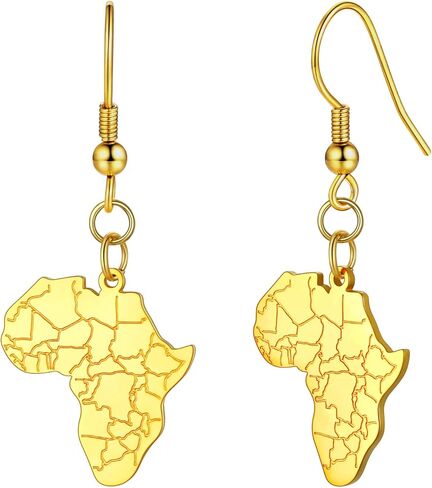 U7 African Map Earrings, Stainless Steel/Black/18K Gold Plated Exaggerated Hollow Out Earrings,Africa Dangle Earrings, Map of Africa Stud Earrings, Custom Name Earrings for Women in Kuwait