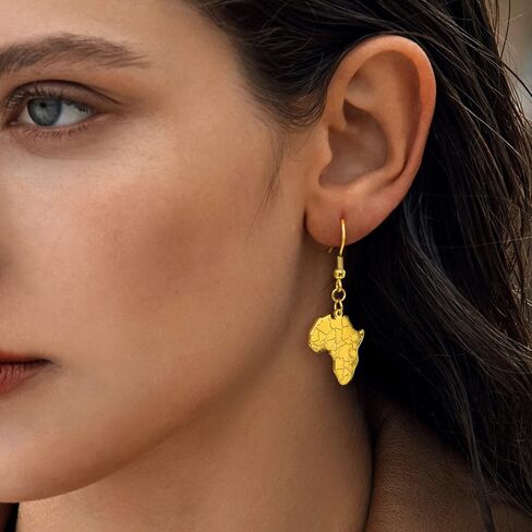 U7 African Map Earrings, Stainless Steel/Black/18K Gold Plated Exaggerated Hollow Out Earrings,Africa Dangle Earrings, Map of Africa Stud Earrings, Custom Name Earrings for Women in Kuwait