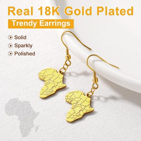 U7 African Map Earrings, Stainless Steel/Black/18K Gold Plated Exaggerated Hollow Out Earrings,Africa Dangle Earrings, Map of Africa Stud Earrings, Custom Name Earrings for Women in Kuwait