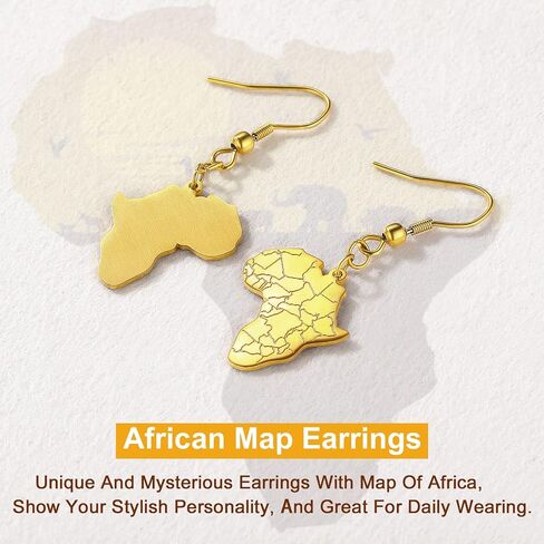 U7 African Map Earrings, Stainless Steel/Black/18K Gold Plated Exaggerated Hollow Out Earrings,Africa Dangle Earrings, Map of Africa Stud Earrings, Custom Name Earrings for Women in Kuwait