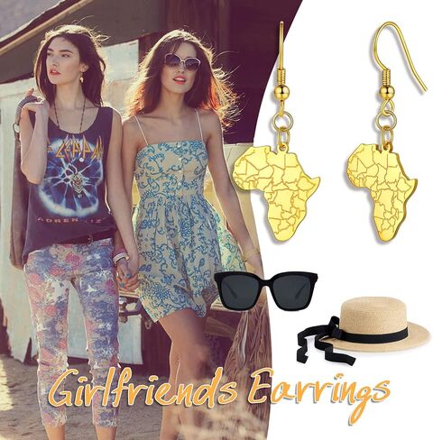 U7 African Map Earrings, Stainless Steel/Black/18K Gold Plated Exaggerated Hollow Out Earrings,Africa Dangle Earrings, Map of Africa Stud Earrings, Custom Name Earrings for Women in Kuwait