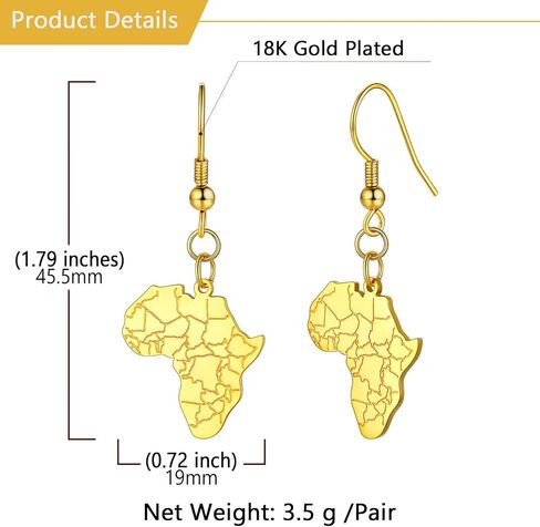 U7 African Map Earrings, Stainless Steel/Black/18K Gold Plated Exaggerated Hollow Out Earrings,Africa Dangle Earrings, Map of Africa Stud Earrings, Custom Name Earrings for Women in Kuwait