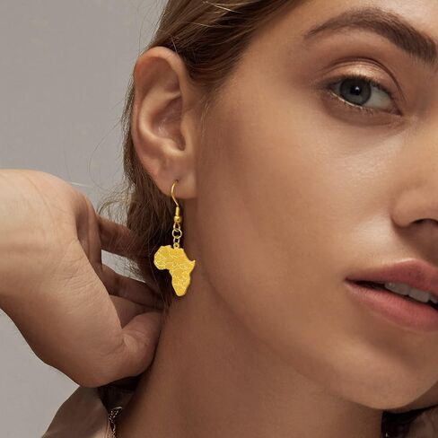 U7 African Map Earrings, Stainless Steel/Black/18K Gold Plated Exaggerated Hollow Out Earrings,Africa Dangle Earrings, Map of Africa Stud Earrings, Custom Name Earrings for Women in Kuwait