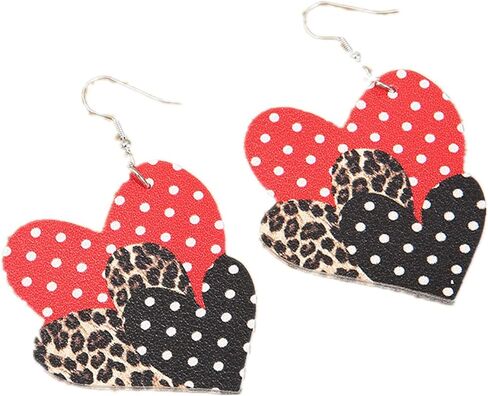 Valentine's Day Love Heart Leather Earrings Red Black Striped Buffalo Plaid Check Dangle Earrings Buffalo Leopard Printed Drop Earring for Women Girl Jewelry in Saudi Arabia