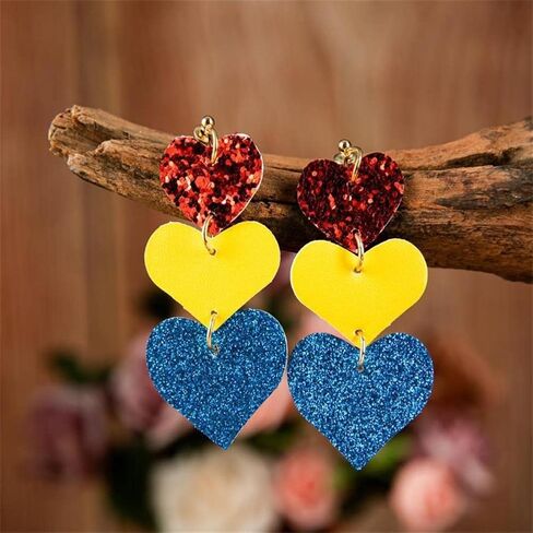 Valentine's Day Love Heart Leather Earrings Red Black Striped Buffalo Plaid Check Dangle Earrings Buffalo Leopard Printed Drop Earring for Women Girl Jewelry in Saudi Arabia