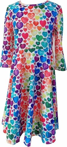 فستان LuckyShe Girl Valentine Dress للأطفال الصغار توين الحب القلب عطلة 3/4 كم طويل فساتين متزلج، 6-12 سنة in Saudi Arabia