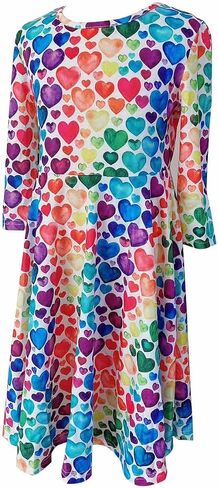 فستان LuckyShe Girl Valentine Dress للأطفال الصغار توين الحب القلب عطلة 3/4 كم طويل فساتين متزلج، 6-12 سنة in Saudi Arabia