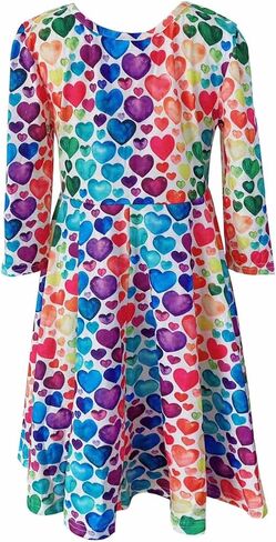 فستان LuckyShe Girl Valentine Dress للأطفال الصغار توين الحب القلب عطلة 3/4 كم طويل فساتين متزلج، 6-12 سنة in Saudi Arabia