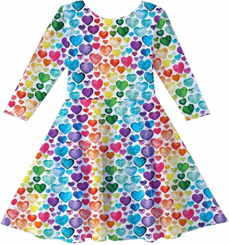 فستان LuckyShe Girl Valentine Dress للأطفال الصغار توين الحب القلب عطلة 3/4 كم طويل فساتين متزلج، 6-12 سنة in Saudi Arabia