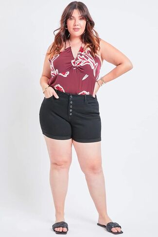 Royalty For Me Women's Plus Size High Rise Curvy Exposed Button Fly Cuffed Shorts in Saudi Arabia