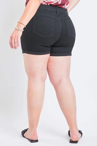 Royalty For Me Women's Plus Size High Rise Curvy Exposed Button Fly Cuffed Shorts in Saudi Arabia