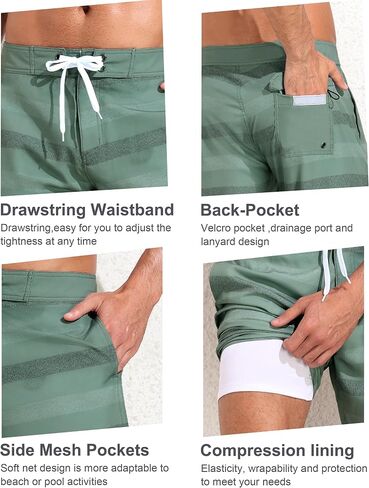 unitop Mens Swim Trunks with Compression Liner Bathing Suit 9" Surfing Summer Board Shorts with Pocket in Saudi Arabia