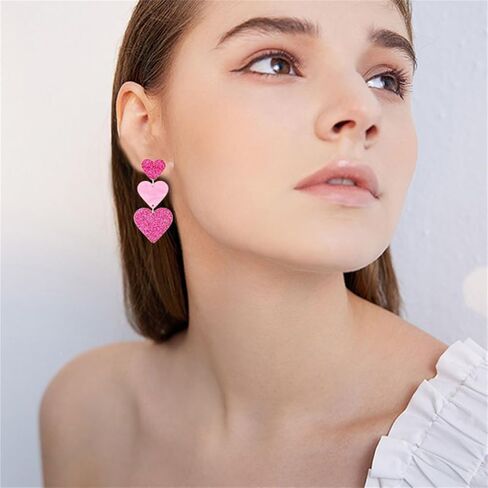 ONLYJUMP Valentine's Day Love Heart Dangle Earrings for Women Multi Interlocking Heart Dangle Earrings Acrylic Geometric Dangle Earrings Valentines Holiday Party in Saudi Arabia