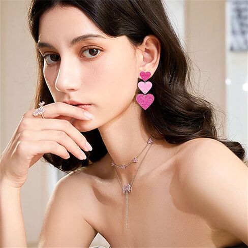 ONLYJUMP Valentine's Day Love Heart Dangle Earrings for Women Multi Interlocking Heart Dangle Earrings Acrylic Geometric Dangle Earrings Valentines Holiday Party in Saudi Arabia