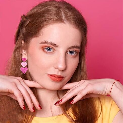 ONLYJUMP Valentine's Day Love Heart Dangle Earrings for Women Multi Interlocking Heart Dangle Earrings Acrylic Geometric Dangle Earrings Valentines Holiday Party in Saudi Arabia