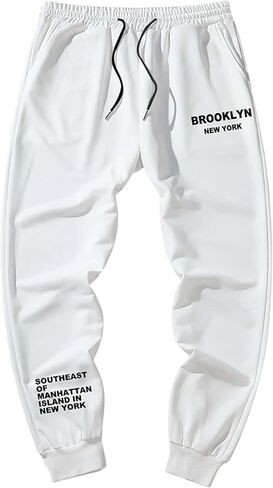 بنطال رياضي كاجوال للرجال من GORGLITTER برسومات جرافيكية برباط وجيب على الخصر in Kuwait