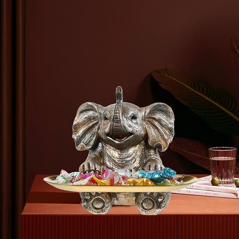 ويندومو مجموعة واحدة من طبق الحلوى بتصميم فيل الحظ والمجوهرات وحامل الخواتم لتغذية الطيور وحمامات المياه والمقبلات وصينية حلية للمنزل والحديقة والفناء الخارجي وديكور فضي in Kuwait
