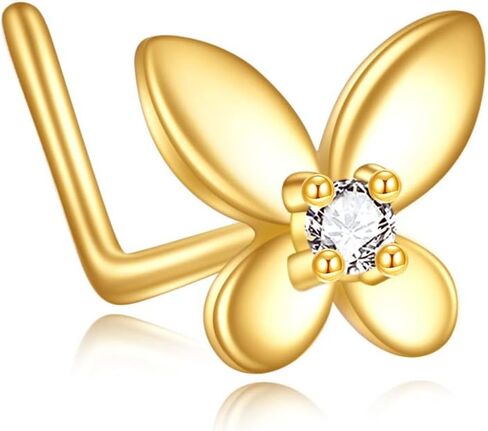 حلق انف على شكل فراشة من الذهب عيار 14 قيراط، حلق انف على شكل فراشة، مجوهرات ثقب الانف هدايا للنساء والفتيات (مقاس 20)، زركونيا مكعب, الذهب الأصفر, زركونيا مكعب in Kuwait