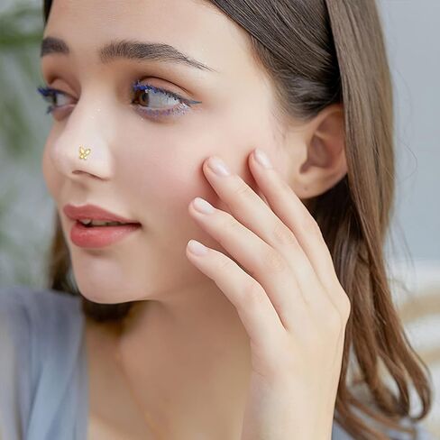 حلق انف على شكل فراشة من الذهب عيار 14 قيراط، حلق انف على شكل فراشة، مجوهرات ثقب الانف هدايا للنساء والفتيات (مقاس 20)، زركونيا مكعب, الذهب الأصفر, زركونيا مكعب in Kuwait