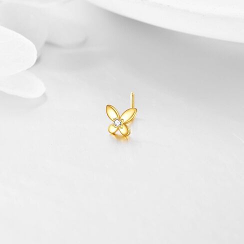 حلق انف على شكل فراشة من الذهب عيار 14 قيراط، حلق انف على شكل فراشة، مجوهرات ثقب الانف هدايا للنساء والفتيات (مقاس 20)، زركونيا مكعب, الذهب الأصفر, زركونيا مكعب in Kuwait