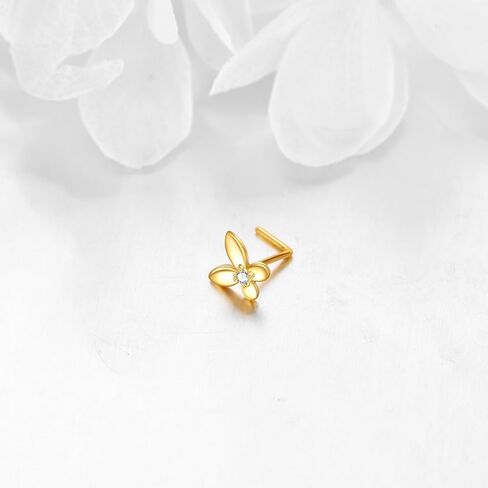 حلق انف على شكل فراشة من الذهب عيار 14 قيراط، حلق انف على شكل فراشة، مجوهرات ثقب الانف هدايا للنساء والفتيات (مقاس 20)، زركونيا مكعب, الذهب الأصفر, زركونيا مكعب in Kuwait