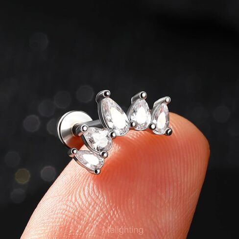 Melighting Helix Earring 16G Curved Cartilage Earring Internally Threaded Stainless Steel 316L Tragus Piercing Jewelry Clear CZ 8mm Earring Stud for Women in Saudi Arabia