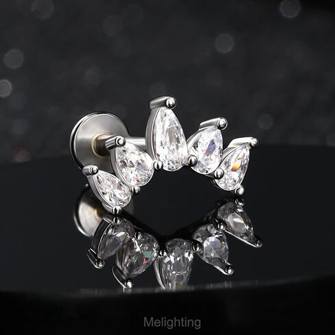 Melighting Helix Earring 16G Curved Cartilage Earring Internally Threaded Stainless Steel 316L Tragus Piercing Jewelry Clear CZ 8mm Earring Stud for Women in Saudi Arabia