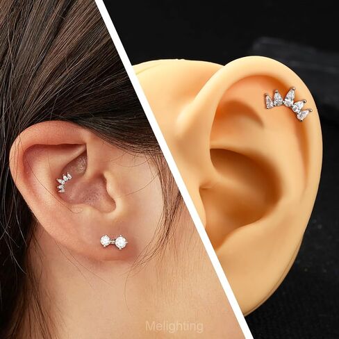 Melighting Helix Earring 16G Curved Cartilage Earring Internally Threaded Stainless Steel 316L Tragus Piercing Jewelry Clear CZ 8mm Earring Stud for Women in Saudi Arabia