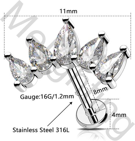 Melighting Helix Earring 16G Curved Cartilage Earring Internally Threaded Stainless Steel 316L Tragus Piercing Jewelry Clear CZ 8mm Earring Stud for Women in Saudi Arabia