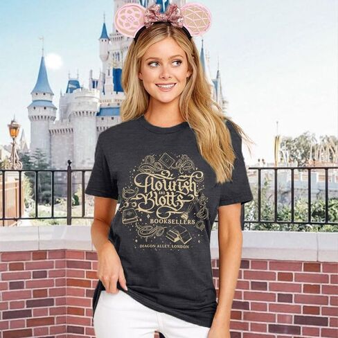 تي شيرت سحري للنساء تي شيرت مدرسي سحري لطيف على شكل قلعة كتابية برسوم جرافيك تي شيرت عائلي للعطلات وأكمام قصيرة in Kuwait