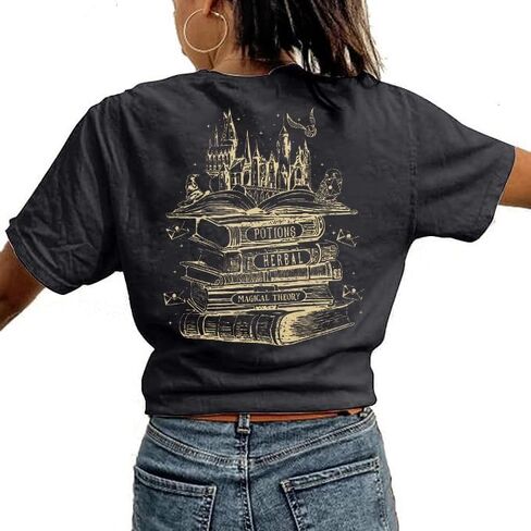 تي شيرت سحري للنساء تي شيرت مدرسي سحري لطيف على شكل قلعة كتابية برسوم جرافيك تي شيرت عائلي للعطلات وأكمام قصيرة in Kuwait
