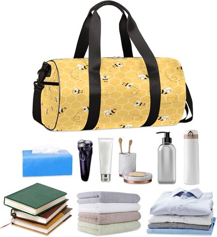 حقيبة السفر من القماش الخشن من هوني بيز، حقيبة رياضية لطيفة بامبليبي مع حزام قابل للتعديل للعطلة الليلية حقيبة حمل للرجال والنساء، متعددة, مالتي in Kuwait