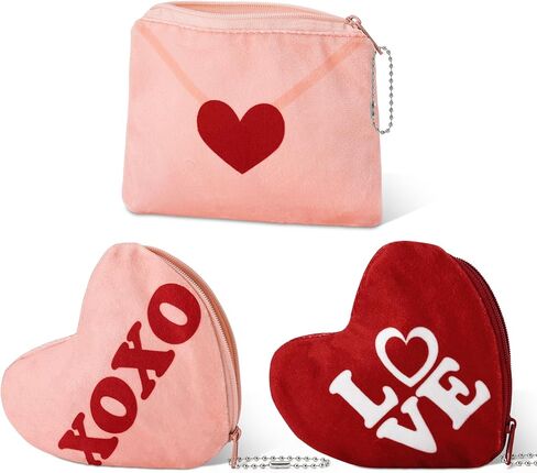 3 قطع من محفظة عملات معدنية مخملية على شكل قلب لعيد الحب من اكس او اكس او اكس او، سلسلة مفاتيح لتزيين عيد الحب للبنات والنساء in Kuwait