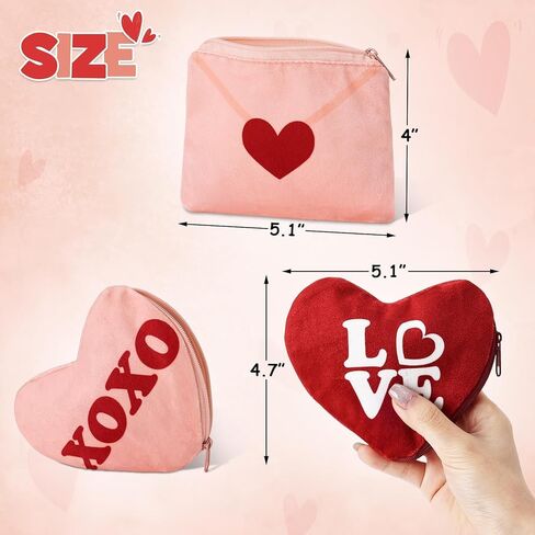 3 قطع من محفظة عملات معدنية مخملية على شكل قلب لعيد الحب من اكس او اكس او اكس او، سلسلة مفاتيح لتزيين عيد الحب للبنات والنساء in Kuwait