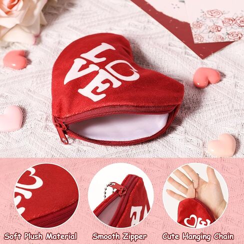 3 قطع من محفظة عملات معدنية مخملية على شكل قلب لعيد الحب من اكس او اكس او اكس او، سلسلة مفاتيح لتزيين عيد الحب للبنات والنساء in Kuwait