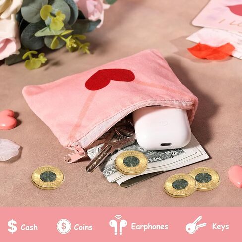 3 قطع من محفظة عملات معدنية مخملية على شكل قلب لعيد الحب من اكس او اكس او اكس او، سلسلة مفاتيح لتزيين عيد الحب للبنات والنساء in Kuwait