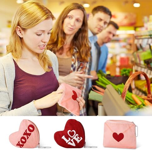 3 قطع من محفظة عملات معدنية مخملية على شكل قلب لعيد الحب من اكس او اكس او اكس او، سلسلة مفاتيح لتزيين عيد الحب للبنات والنساء in Kuwait