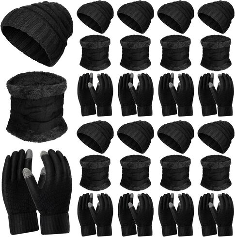 Suhine 27 Pieces Winter Beanie Hats Scarf Gloves Set Warm Knit Hat Touchscreen Gloves for Men Women Winter Homeless Care Gifts, Black, One size in Saudi Arabia