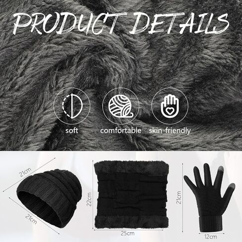 Suhine 27 Pieces Winter Beanie Hats Scarf Gloves Set Warm Knit Hat Touchscreen Gloves for Men Women Winter Homeless Care Gifts, Black, One size in Saudi Arabia