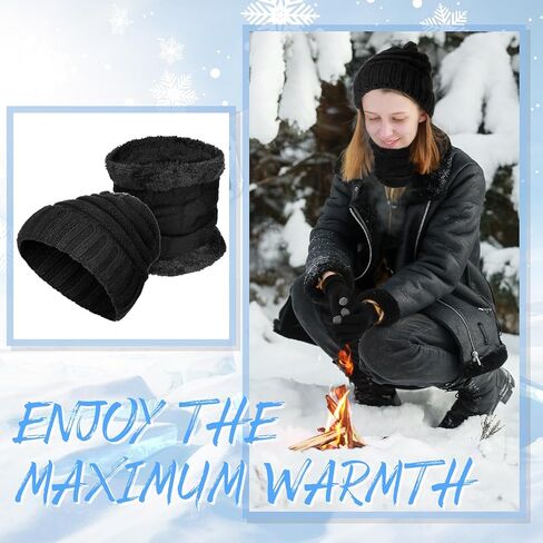 Suhine 27 Pieces Winter Beanie Hats Scarf Gloves Set Warm Knit Hat Touchscreen Gloves for Men Women Winter Homeless Care Gifts, Black, One size in Saudi Arabia
