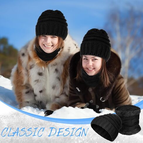 Suhine 27 Pieces Winter Beanie Hats Scarf Gloves Set Warm Knit Hat Touchscreen Gloves for Men Women Winter Homeless Care Gifts, Black, One size in Saudi Arabia